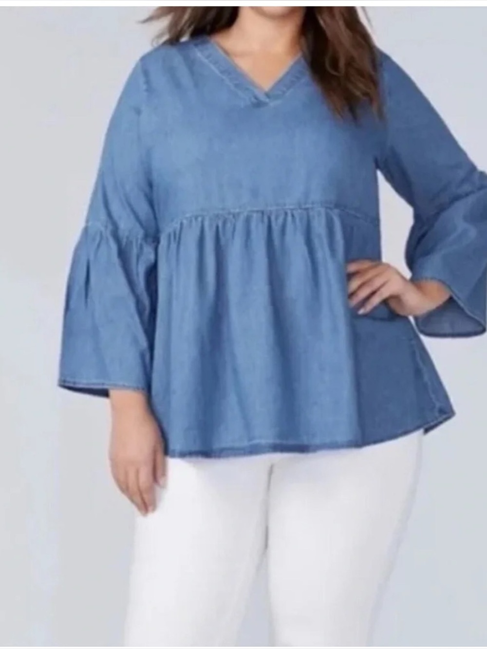 Lane Bryant 100% Cotton Denim Size 18/20 Tunic Top Peplum 3/4 Sleeve